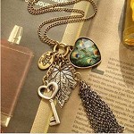 Peacock Feather Leaves Key Tassel Necklace - 25/7