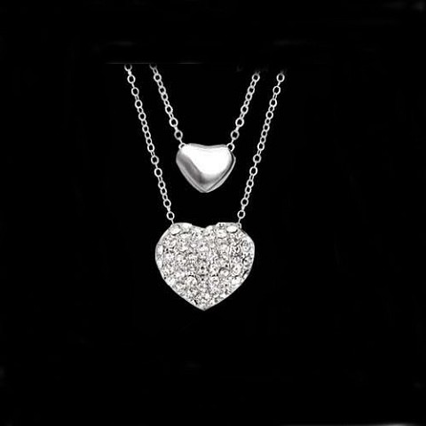 Charm Jewellery White Gold Plated Double Heart Necklace -24/7